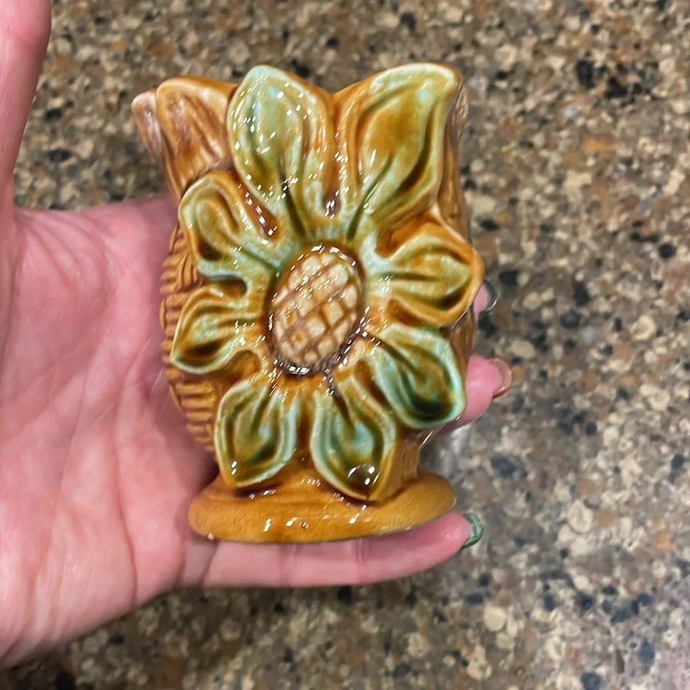 Vintage MCM Basketweave Floral Sealy Quality Japan Mini Vase Toothpick Holder